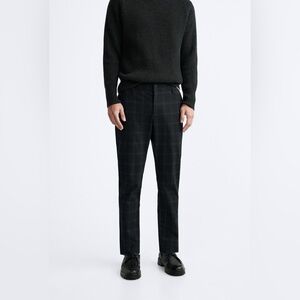 ZARA Men’s Plaid Slim Fit Trousers Size XL Navy Check Dress Pants